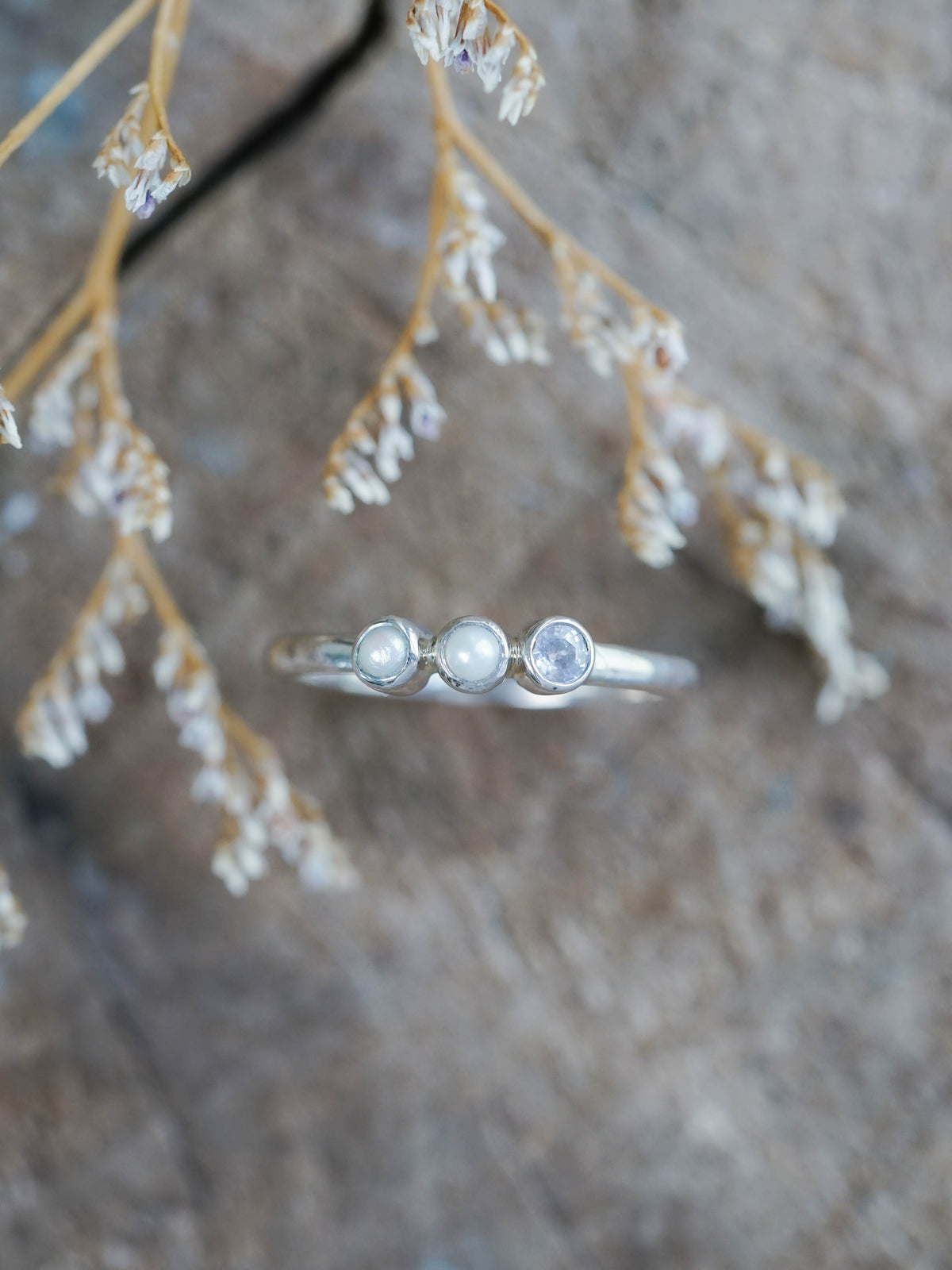 Pearl and Sapphire Ring in Sterling Silver