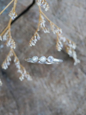 Pearl and Sapphire Ring in Sterling Silver