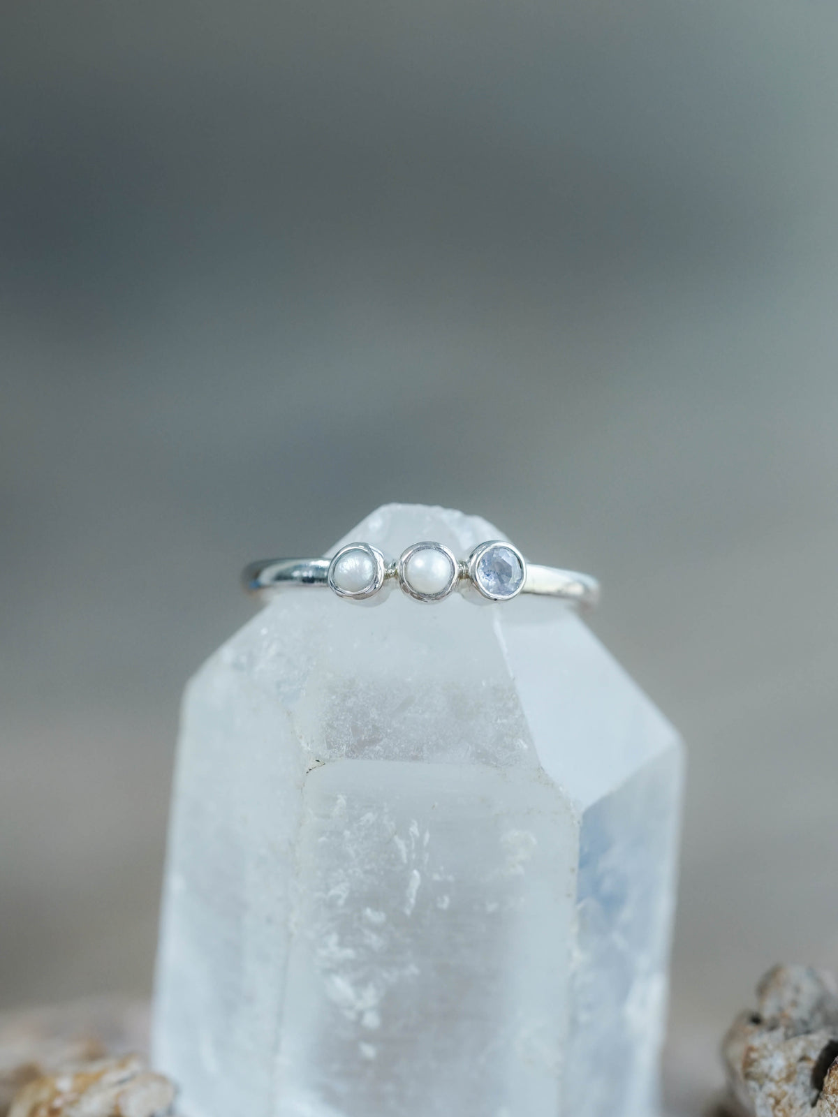 Pearl and Sapphire Ring in Sterling Silver