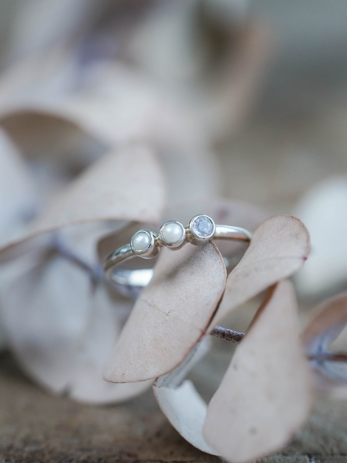 Pearl and Sapphire Ring in Sterling Silver