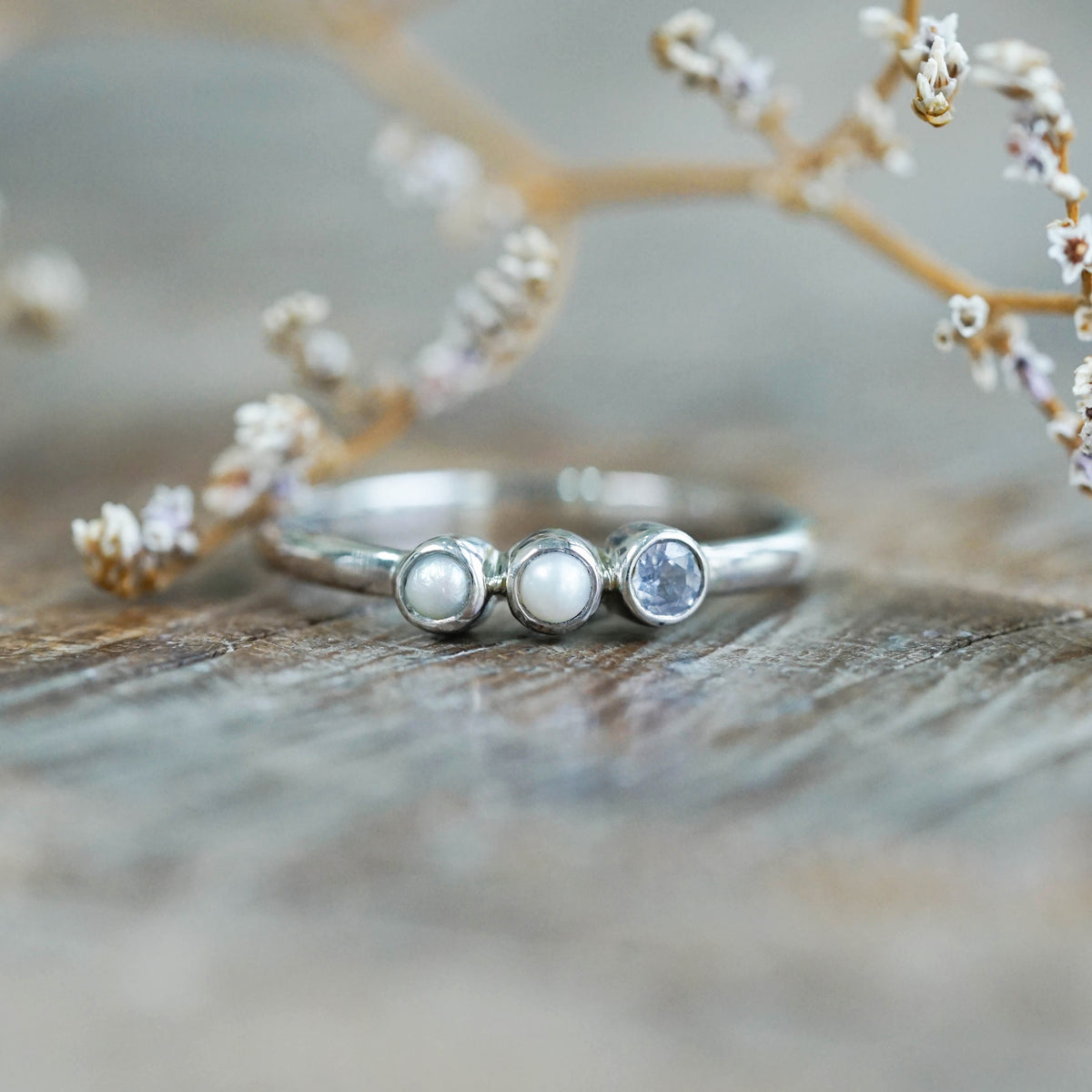 Pearl and Sapphire Ring in Sterling Silver