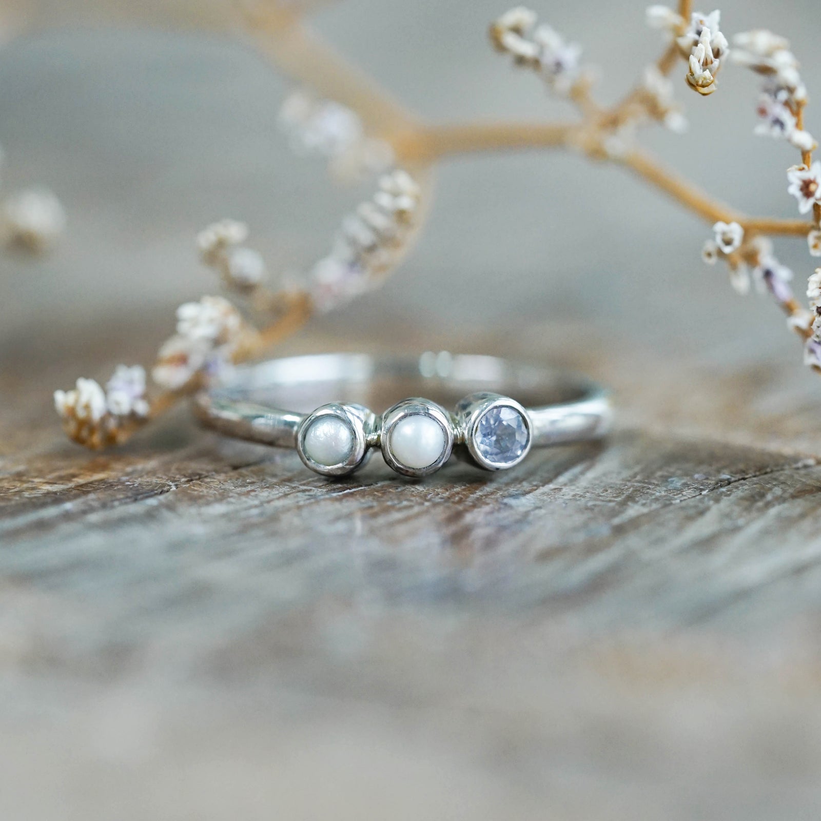 Pearl and Sapphire Ring in Sterling Silver