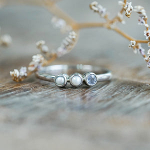 Pearl and Sapphire Ring in Sterling Silver