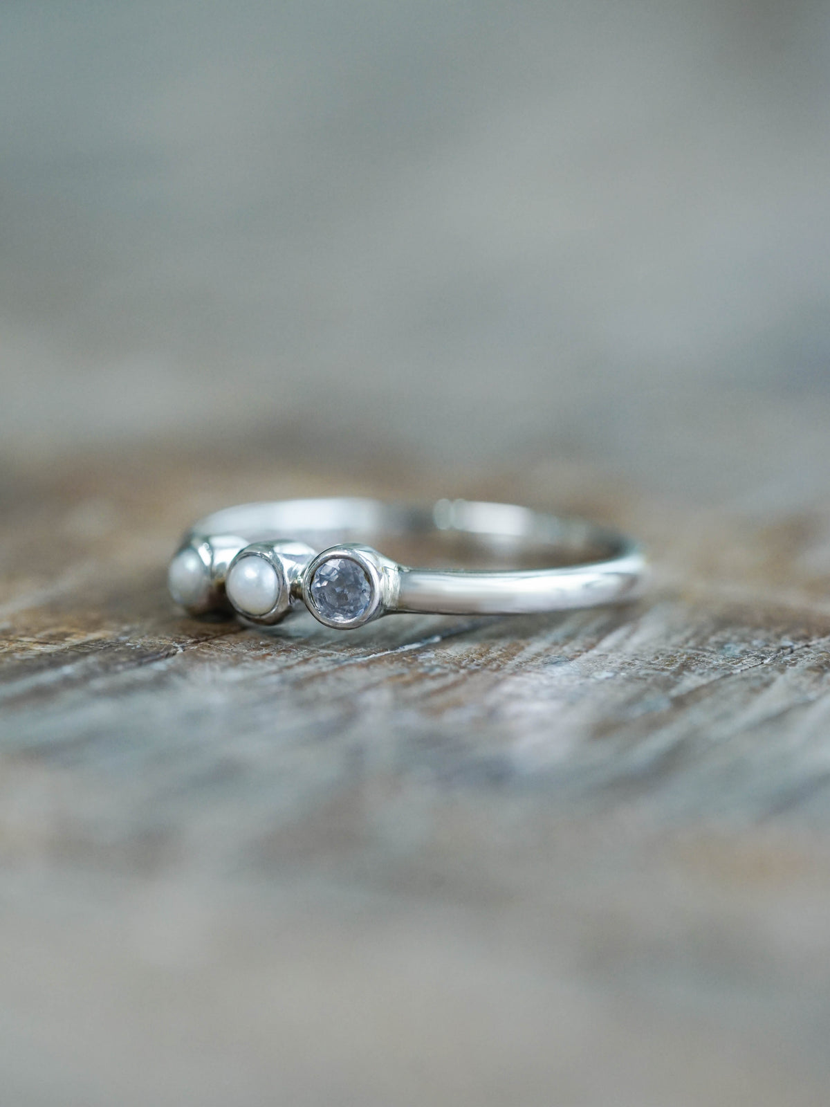 Pearl and Sapphire Ring in Sterling Silver