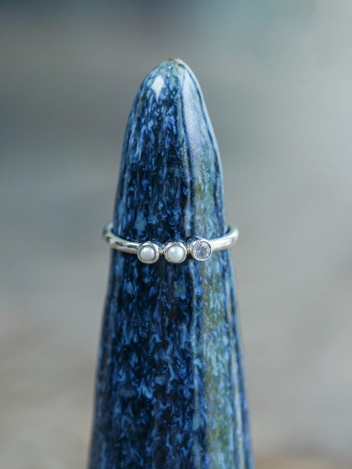 Pearl and Sapphire Ring in Sterling Silver
