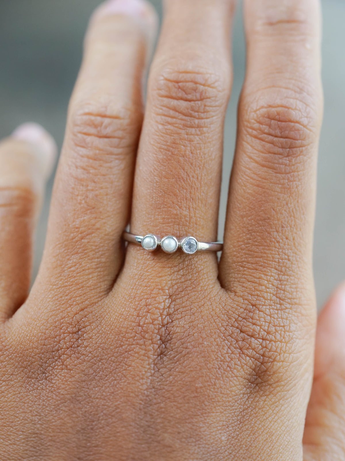 Pearl and Sapphire Ring in Sterling Silver