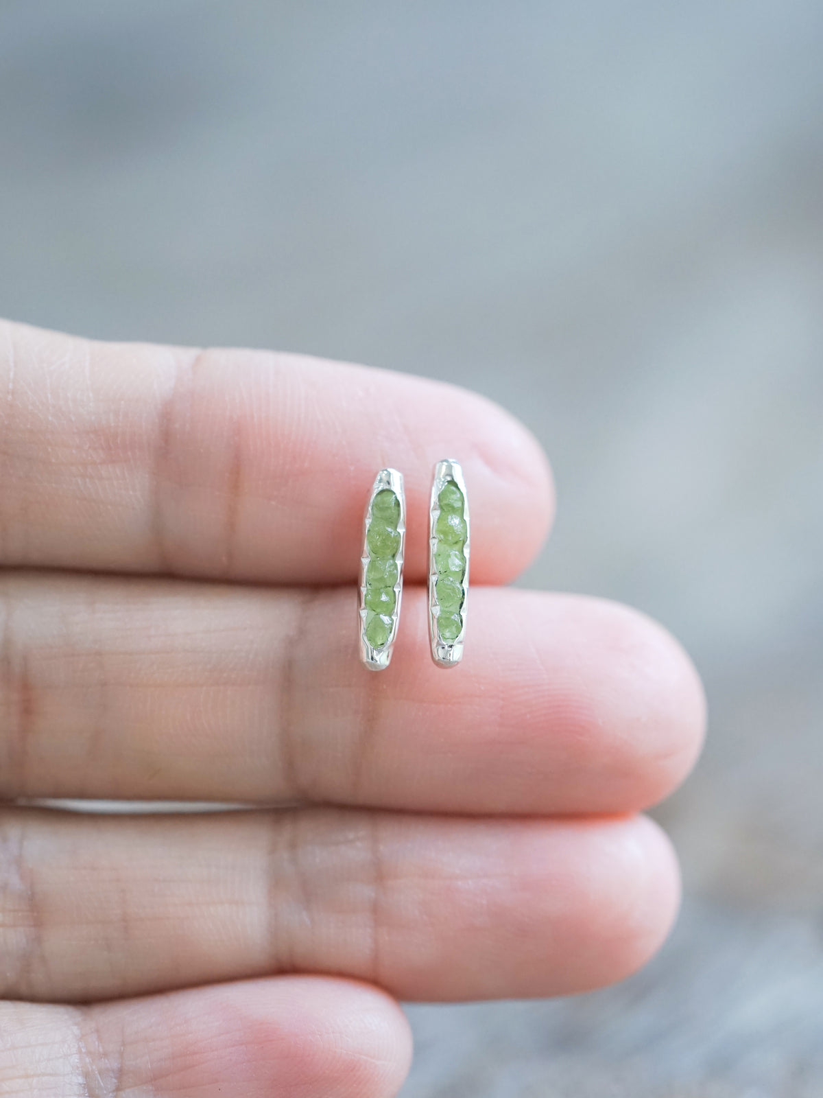 Peridot Stud Earrings with Hidden Gems in sterling silver