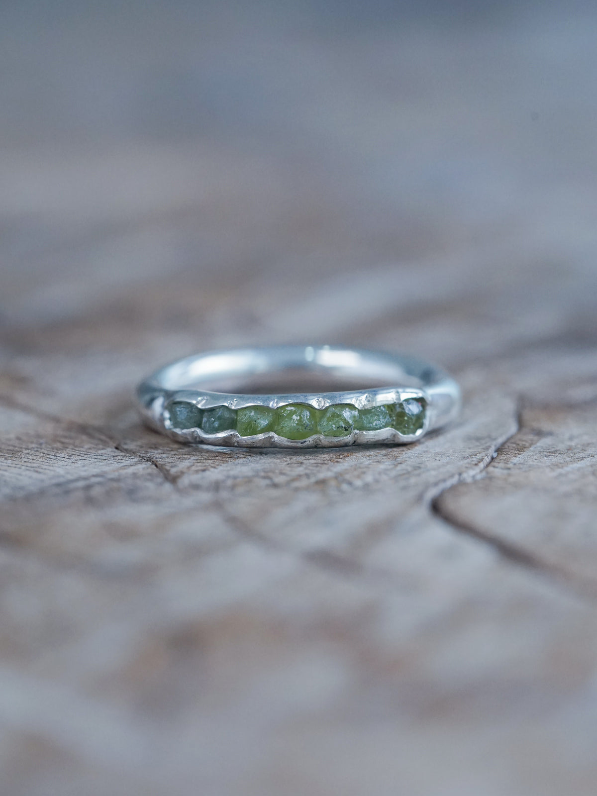 Peridot and Sapphire Hidden Gems Ring in recycled sterling silver