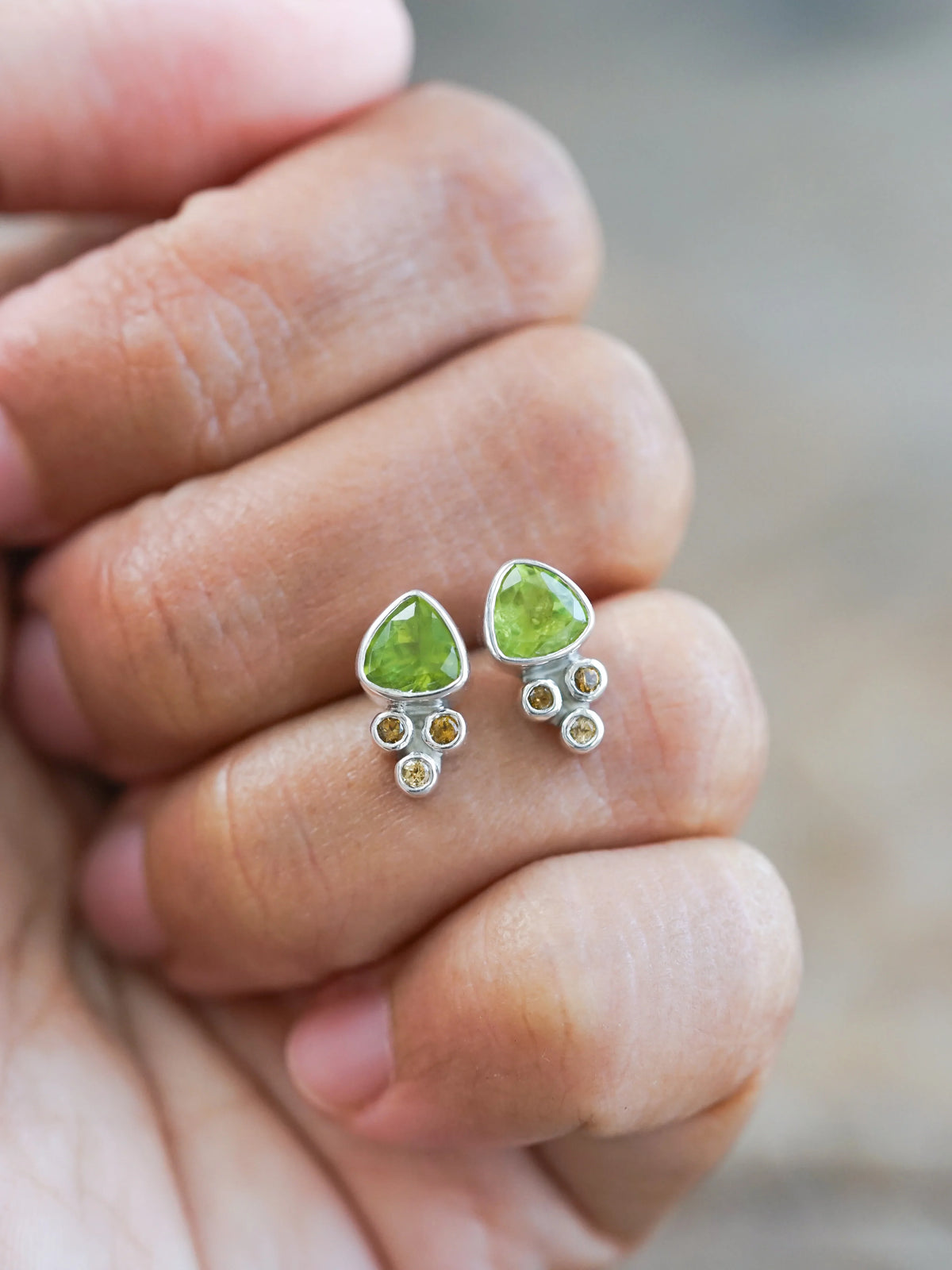 Peridot and Tourmaline Earrings in Recycled Sterling Silver