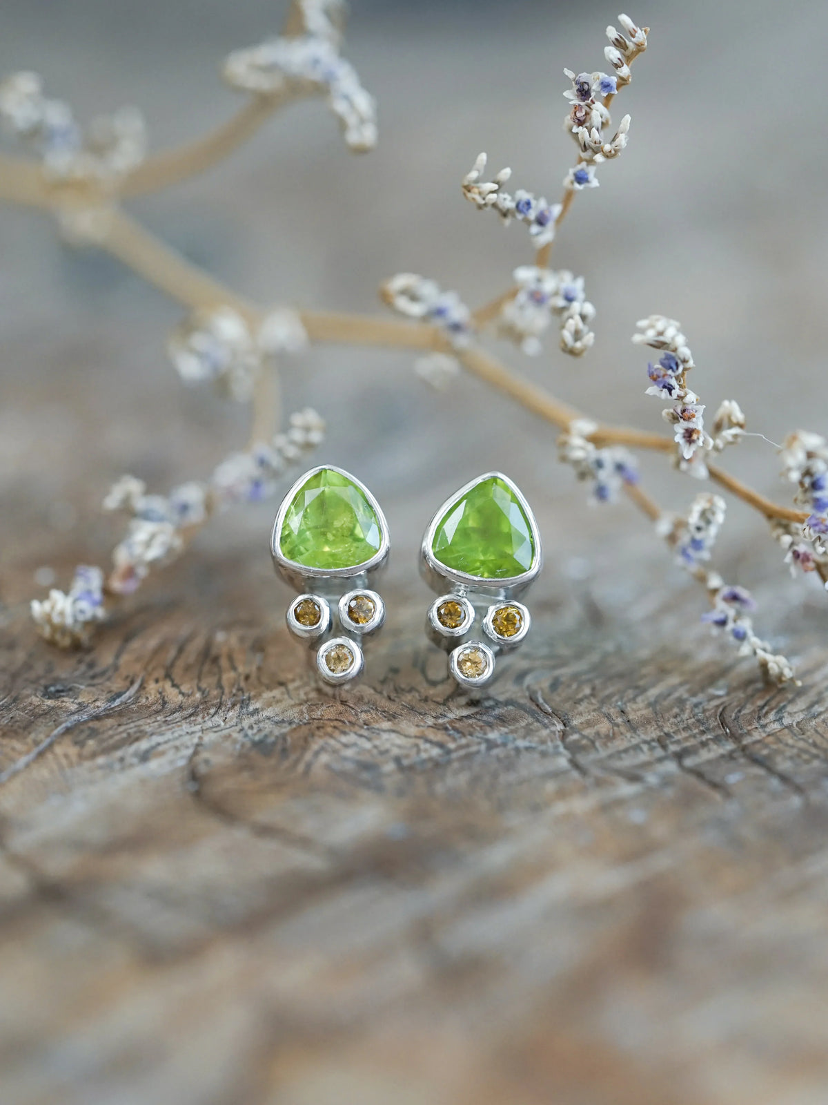 Peridot and Tourmaline Earrings in Silver