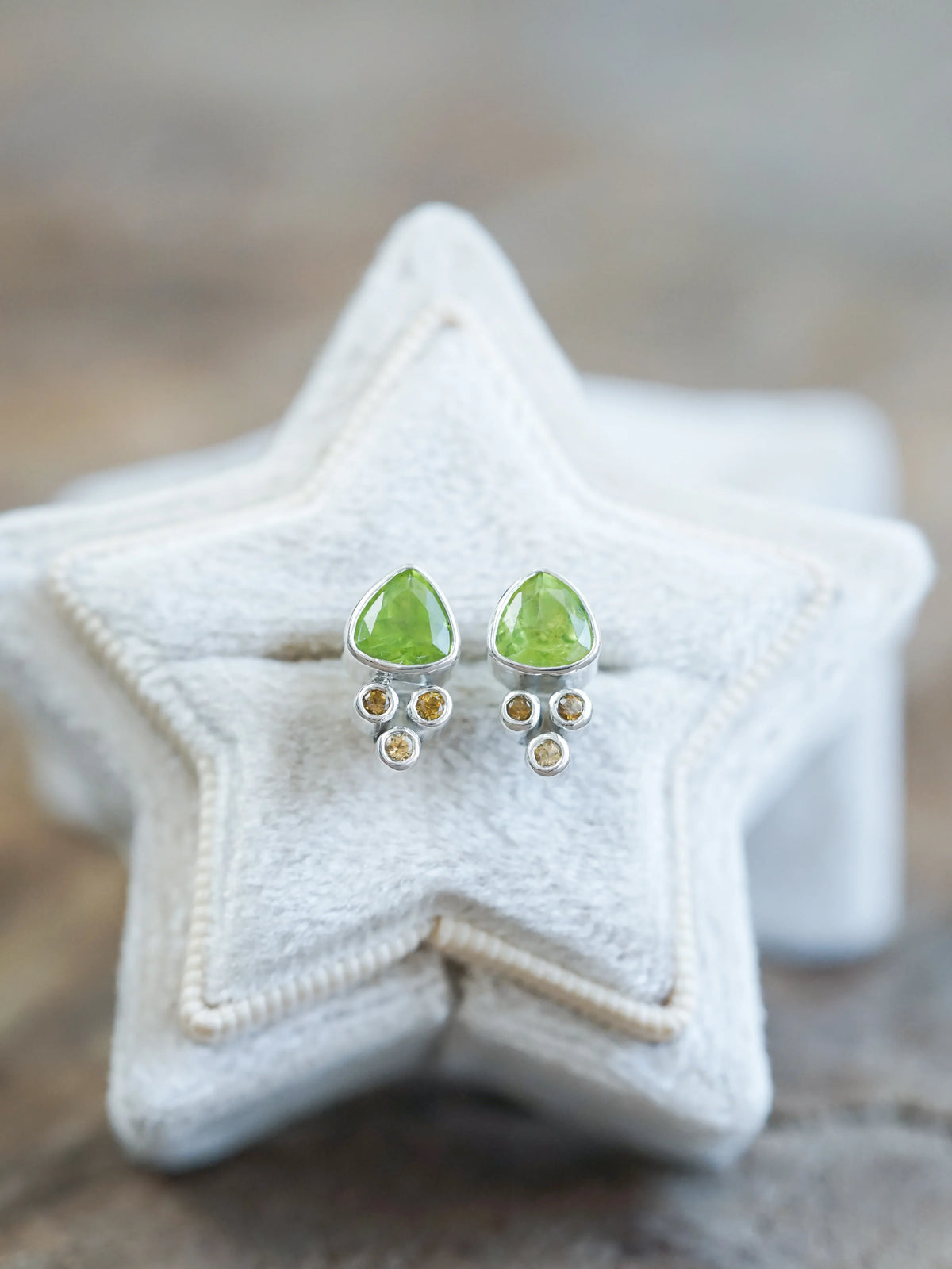 Peridot and Tourmaline Stud Earrings in Recycled Sterling Silver