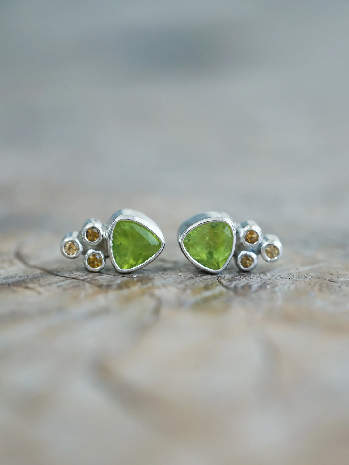 Peridot and Tourmaline Stud Earrings in Silver