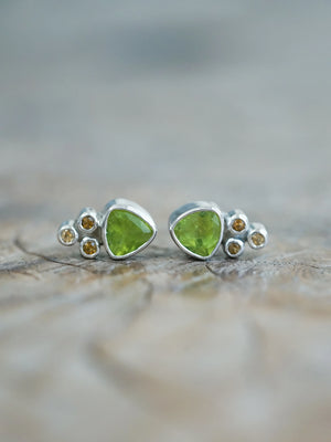 Peridot and Tourmaline Stud Earrings in Silver