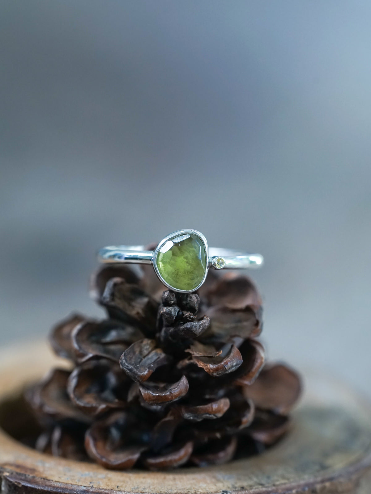 Peridot and Sapphire Ring - Gardens of the Sun | Ethical Jewelry