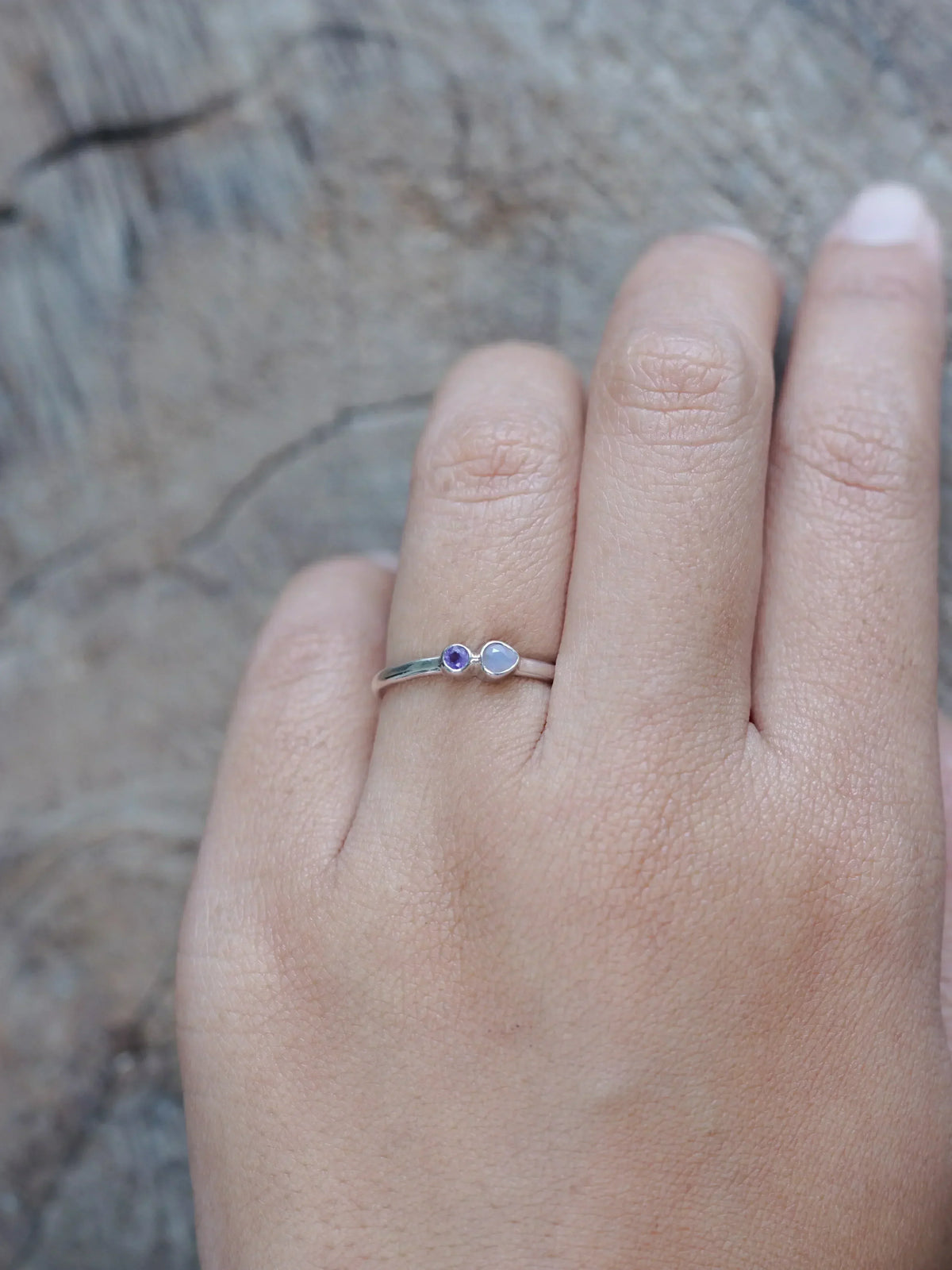 Pink Sapphire and Amethyst Engagement Ring in Silver