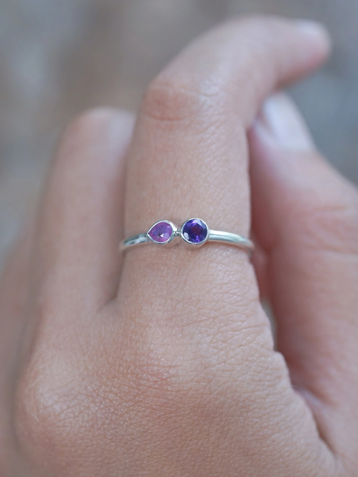 Pink Sapphire and Amethyst Ring