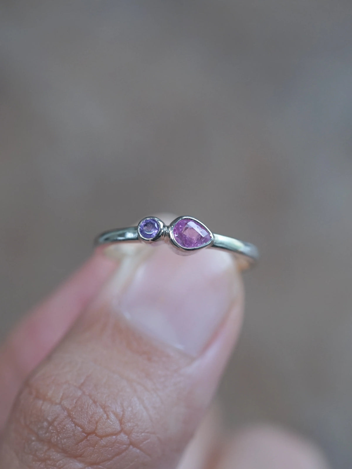 Pink Sapphire and Amethyst Ring