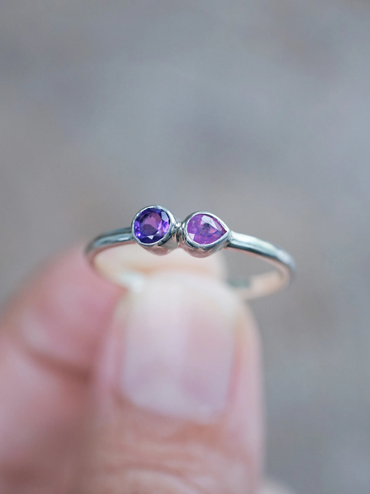 Pink Sapphire and Amethyst Ring