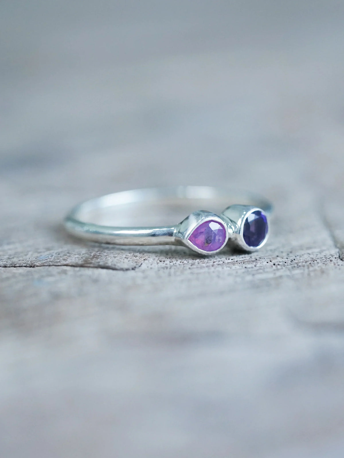 Pink Sapphire and Amethyst Ring