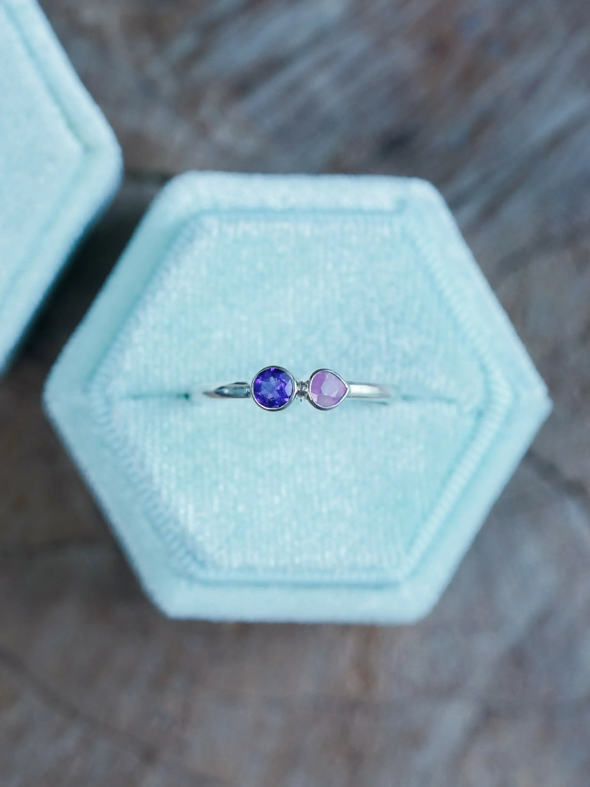 Pink Sapphire and Amethyst Engagement Ring