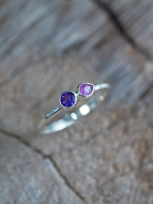 Pink Sapphire and Amethyst Ring