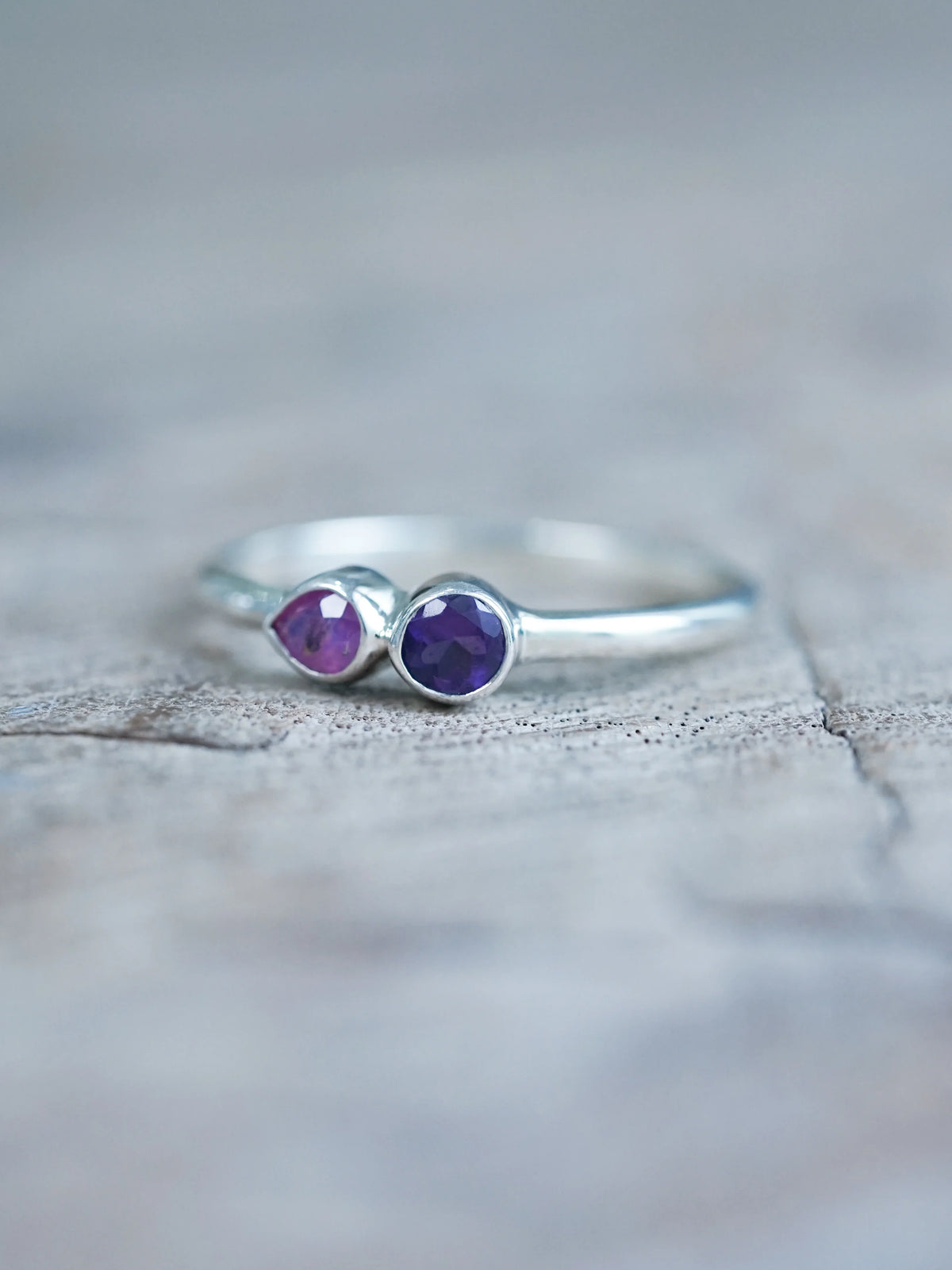 Pink Sapphire and Amethyst Ring in Silver