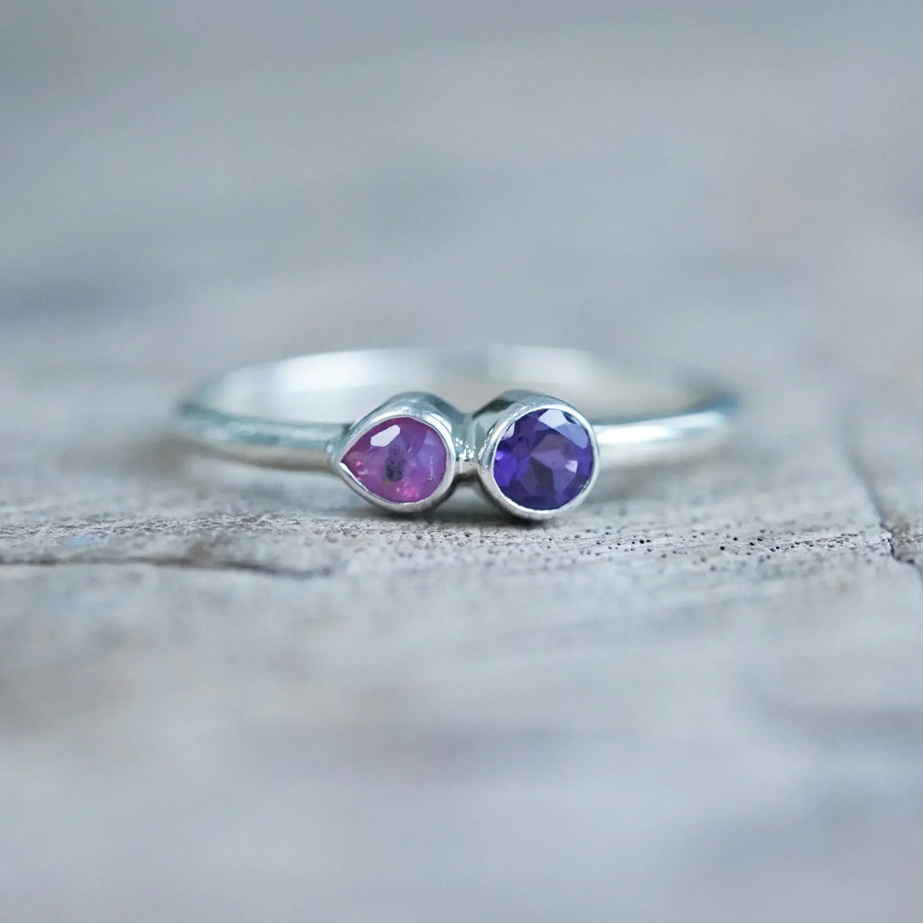 Pink Sapphire and Amethyst Ring in Sterling Silver