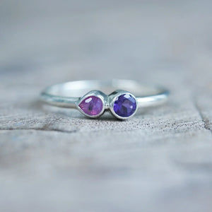 Pink Sapphire and Amethyst Ring in Sterling Silver