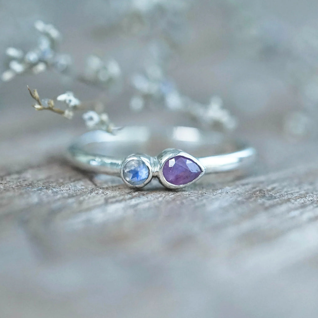Pink Sapphire and Moonstone Ring