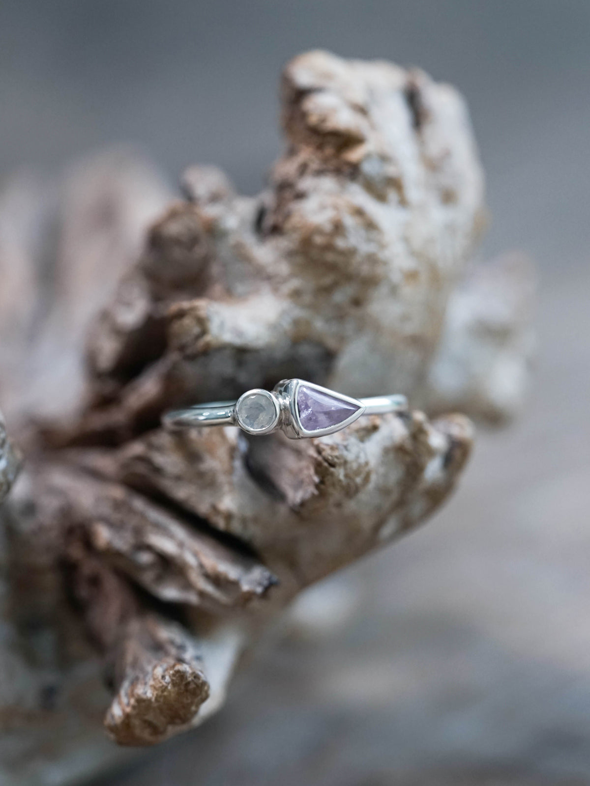 Pink Sapphire and Moonstone Ring in Sterling Silver