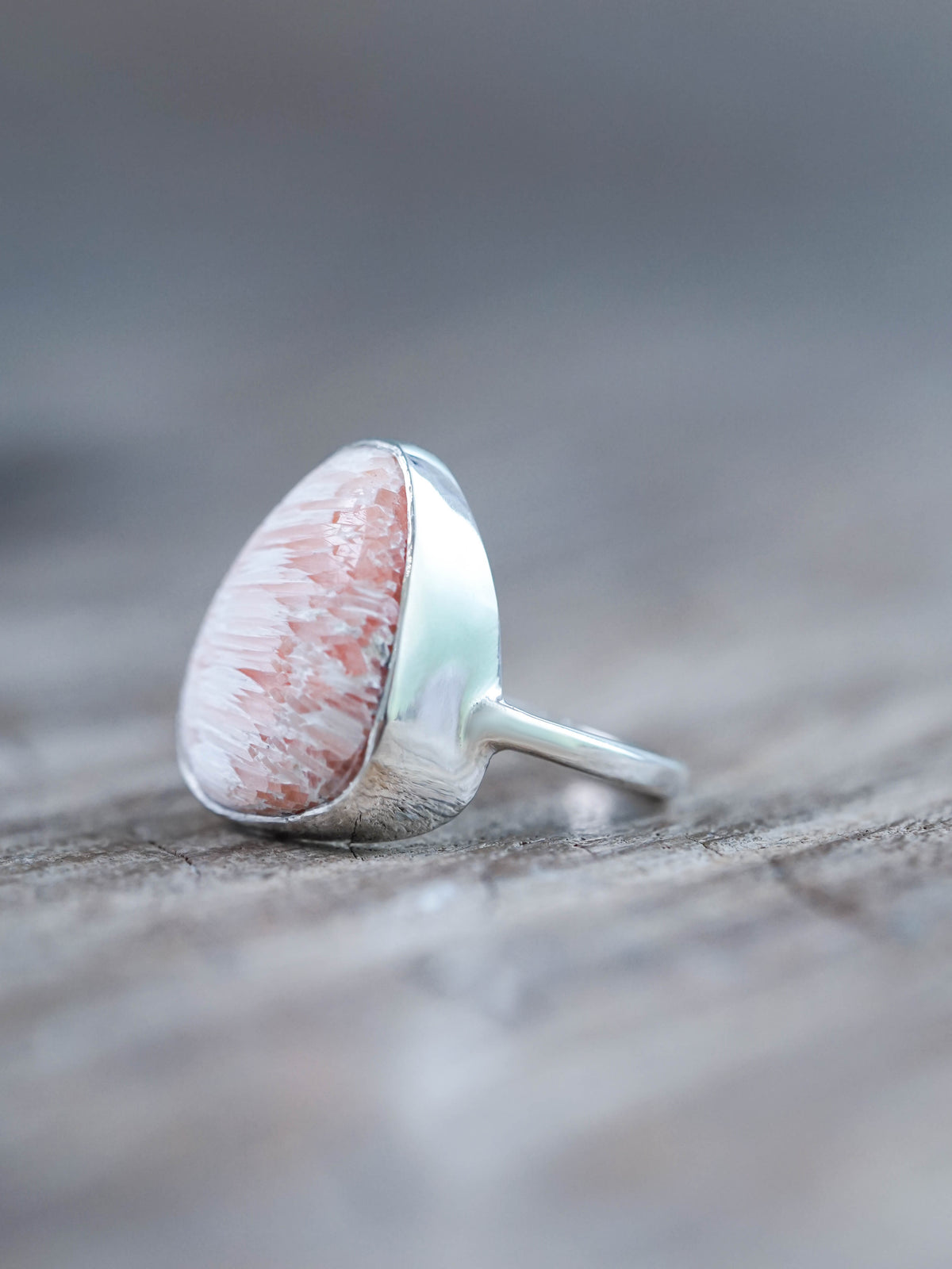 Pink Scolecite Ring Crafted in Recycled Sterling Silver