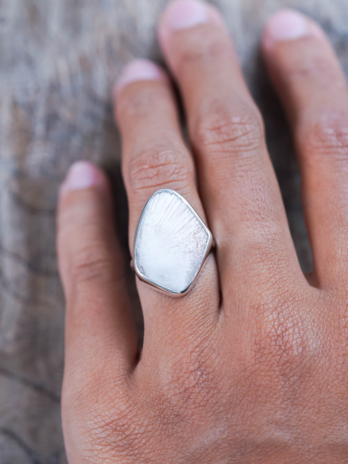 Pink Scolecite Ring Set in Recycled Sterling Silver