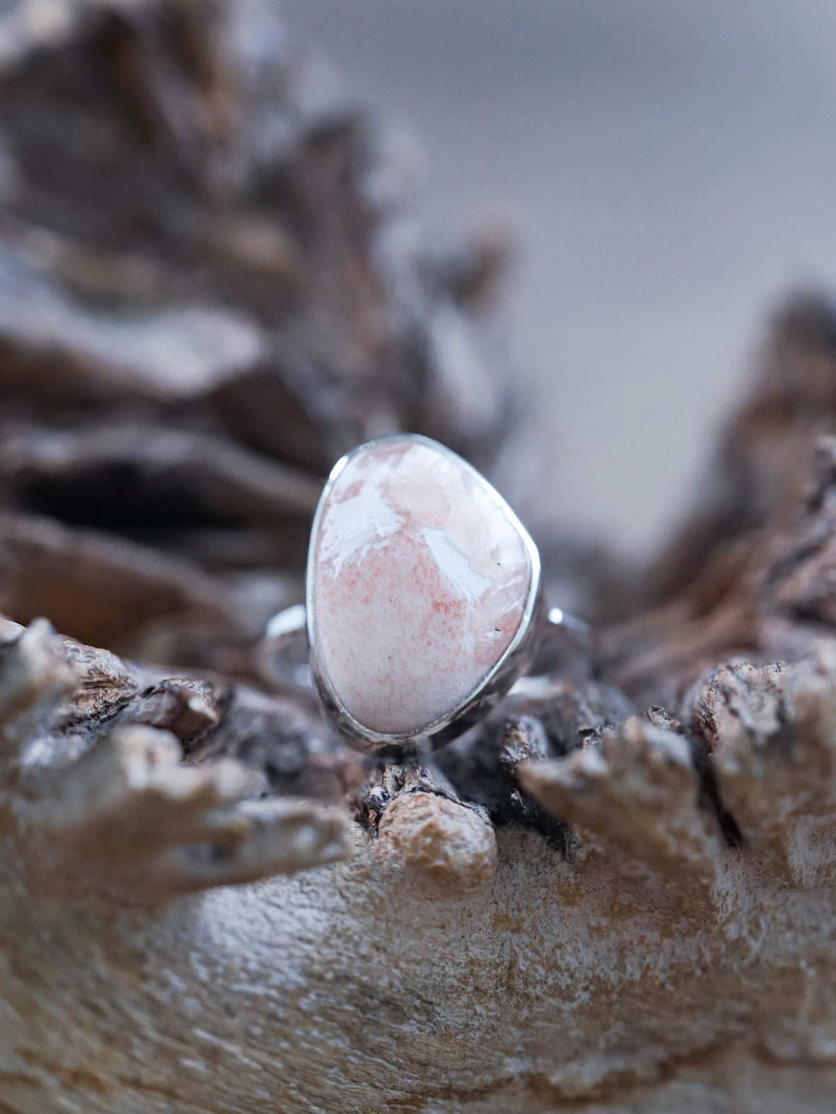 Pink Scolecite Ring Set in Silver