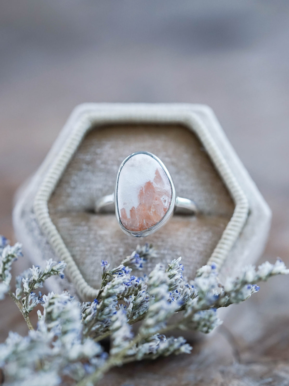 Pink Scolecite Ring in Silver