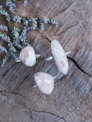 Pink Scolecite Rings Set in Silver
