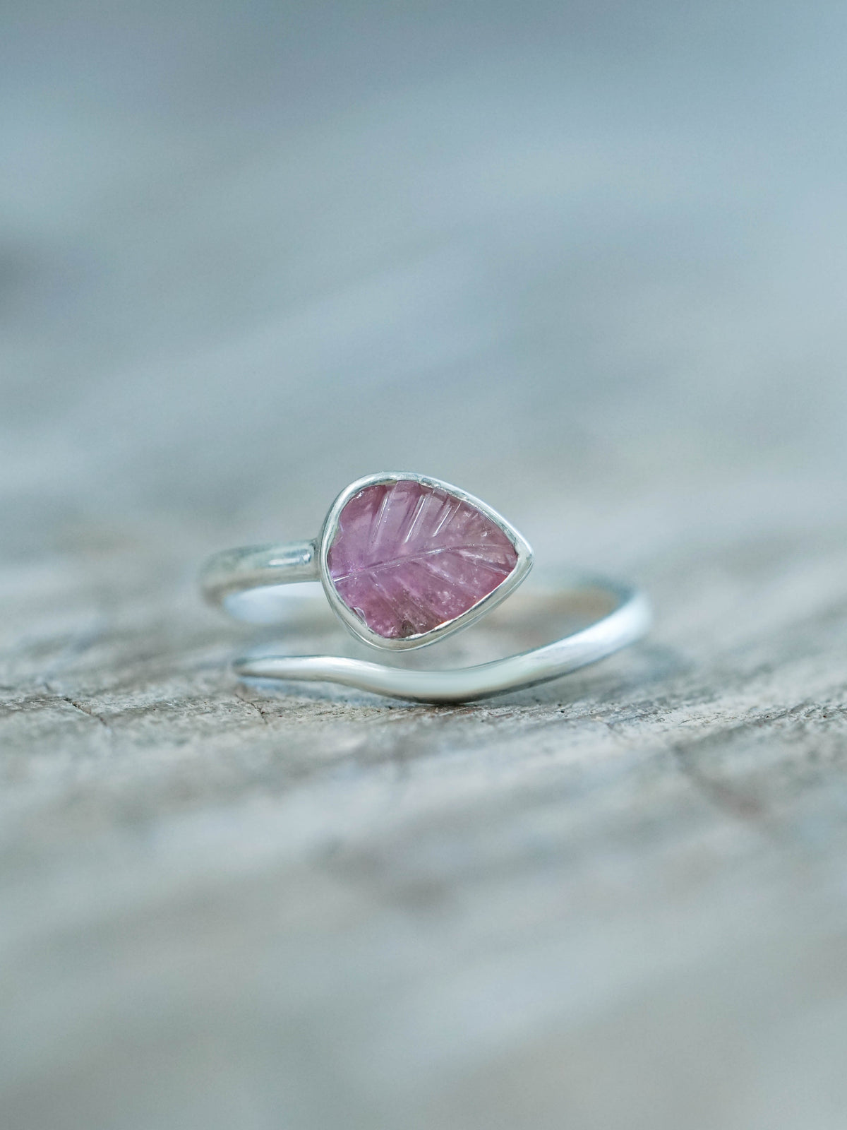 Pink Tourmaline Leaf Ring in sterling silver