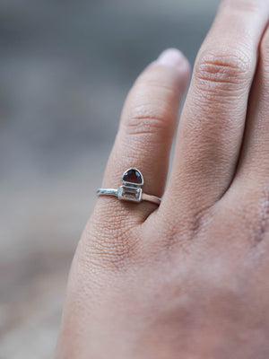 Pink Tourmaline and Red Garnet Ring in Silver