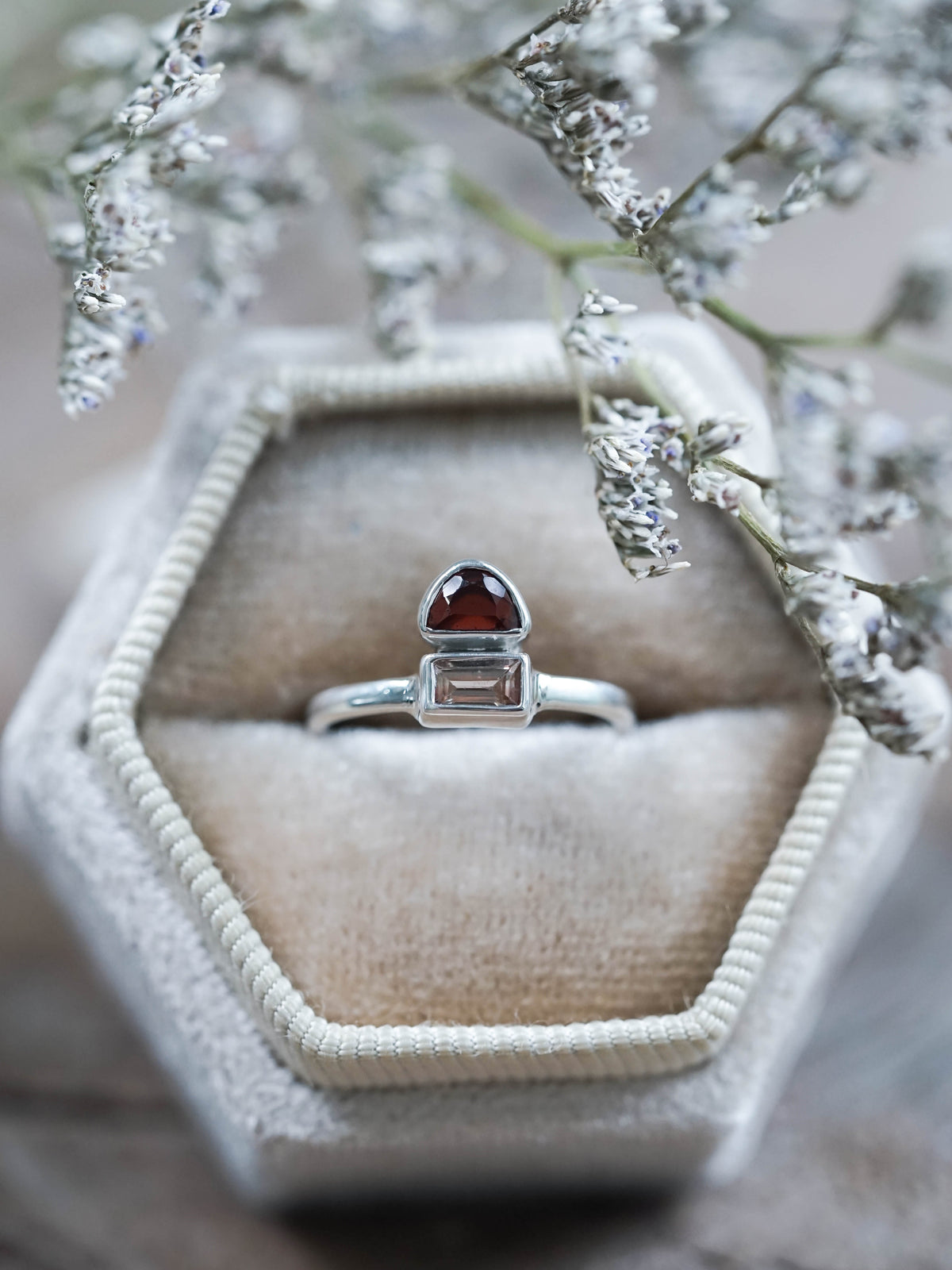 Pink Tourmaline and Red Garnet Ring in Sterling Silver