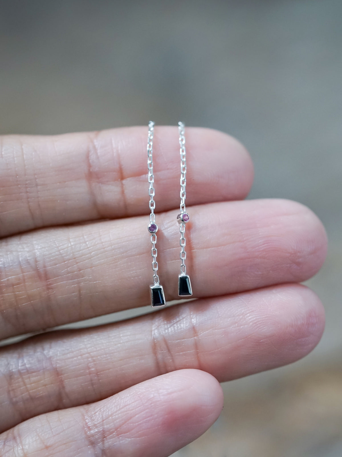 Pink and Blue Sapphire Ear Threaders - Gardens of the Sun | Ethical Jewelry