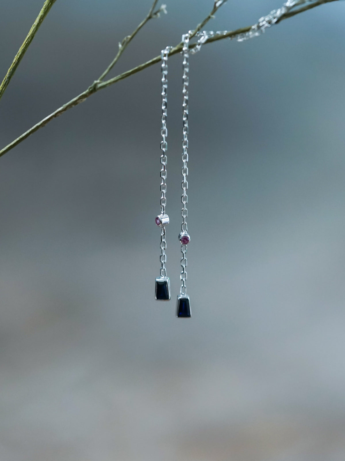 Pink and Blue Sapphire Ear Threaders - Gardens of the Sun | Ethical Jewelry