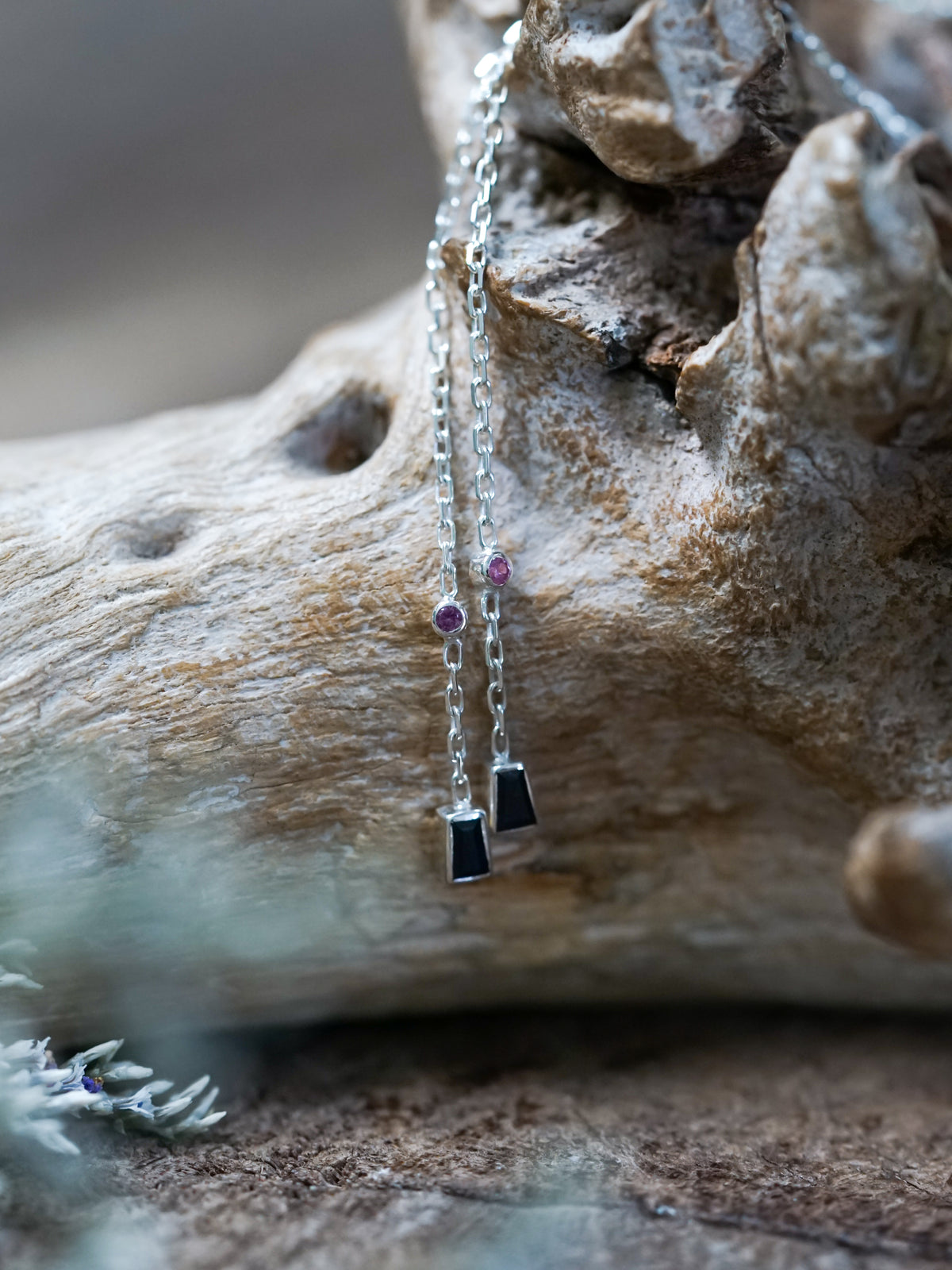 Pink and Blue Sapphire Ear Threaders - Gardens of the Sun | Ethical Jewelry