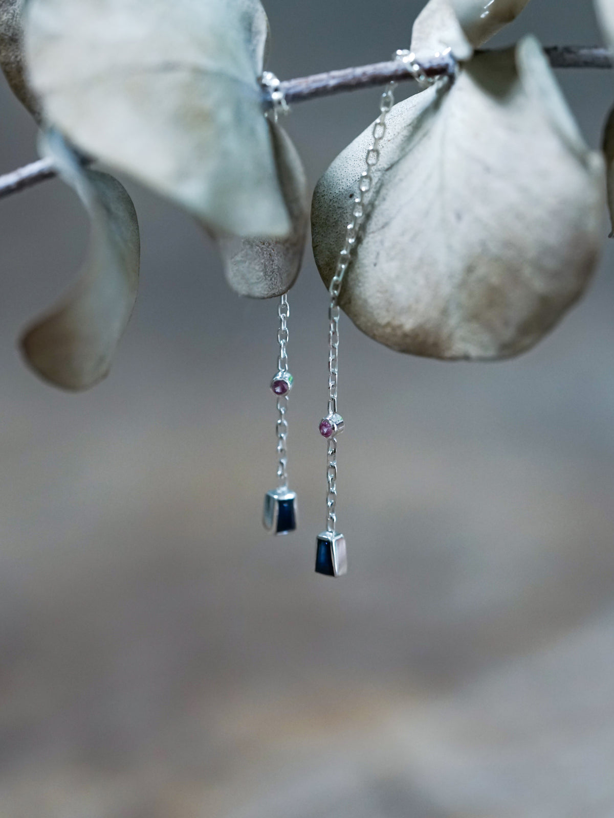 Pink Sapphire and Black Spinel Threader Earrings, Sterling Silver Earrings, Long Statement Earrings, shops September Birthstone, Birthday Gift