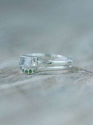 Powellite and Tsavorite Garnet Ring Set in Recycled Sterling Silver