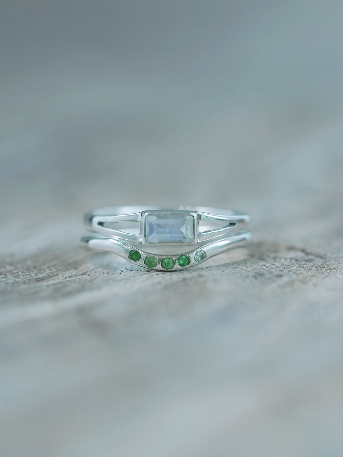 Powellite and Tsavorite Garnet Ring Set in Silver