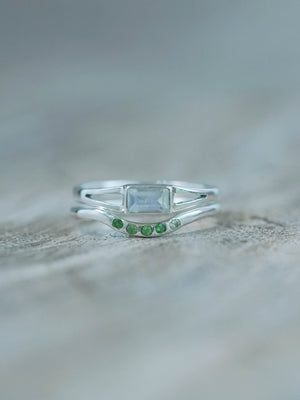 Powellite and Tsavorite Garnet Ring Set in Silver