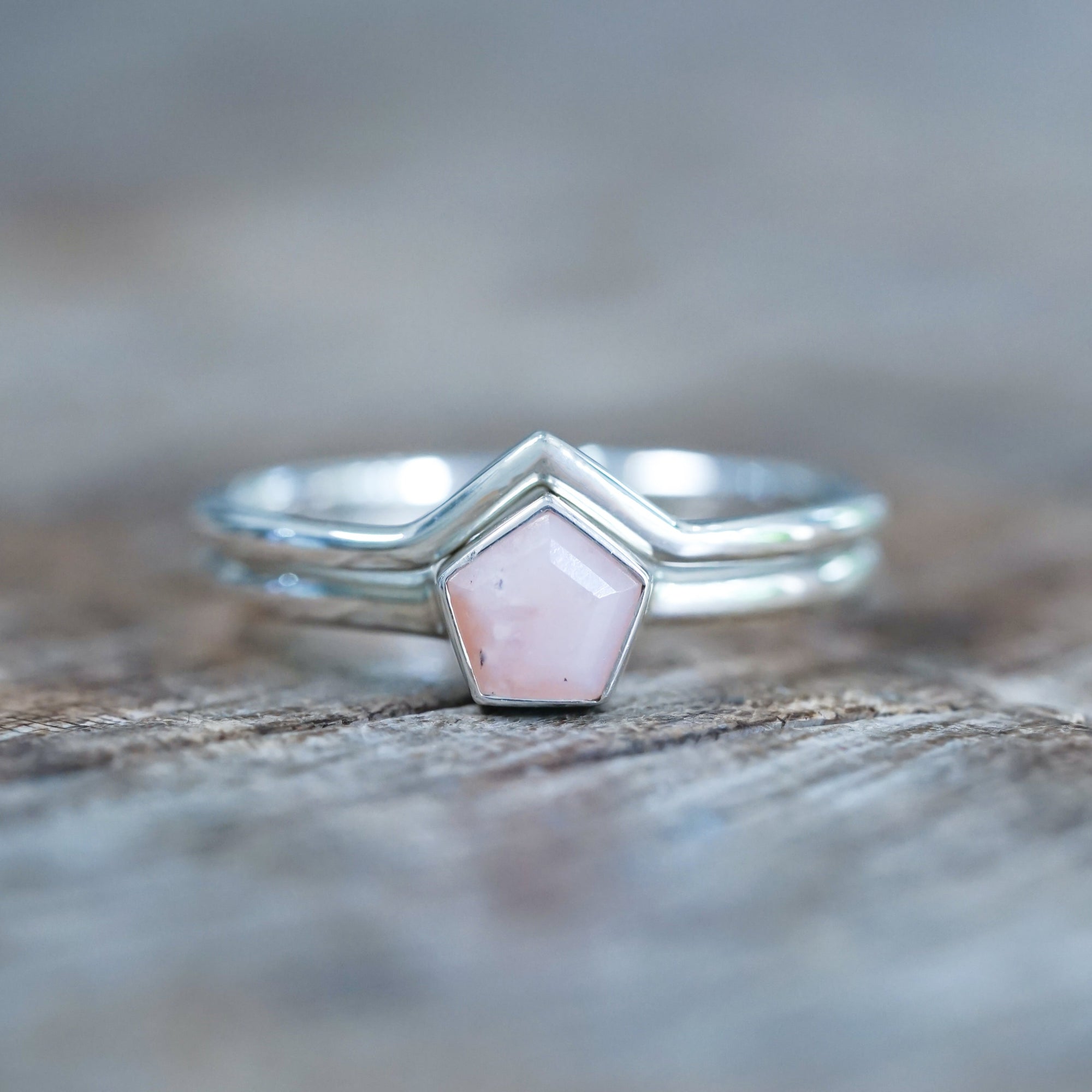 Pink Opal Star Ring Set - Size 6.5