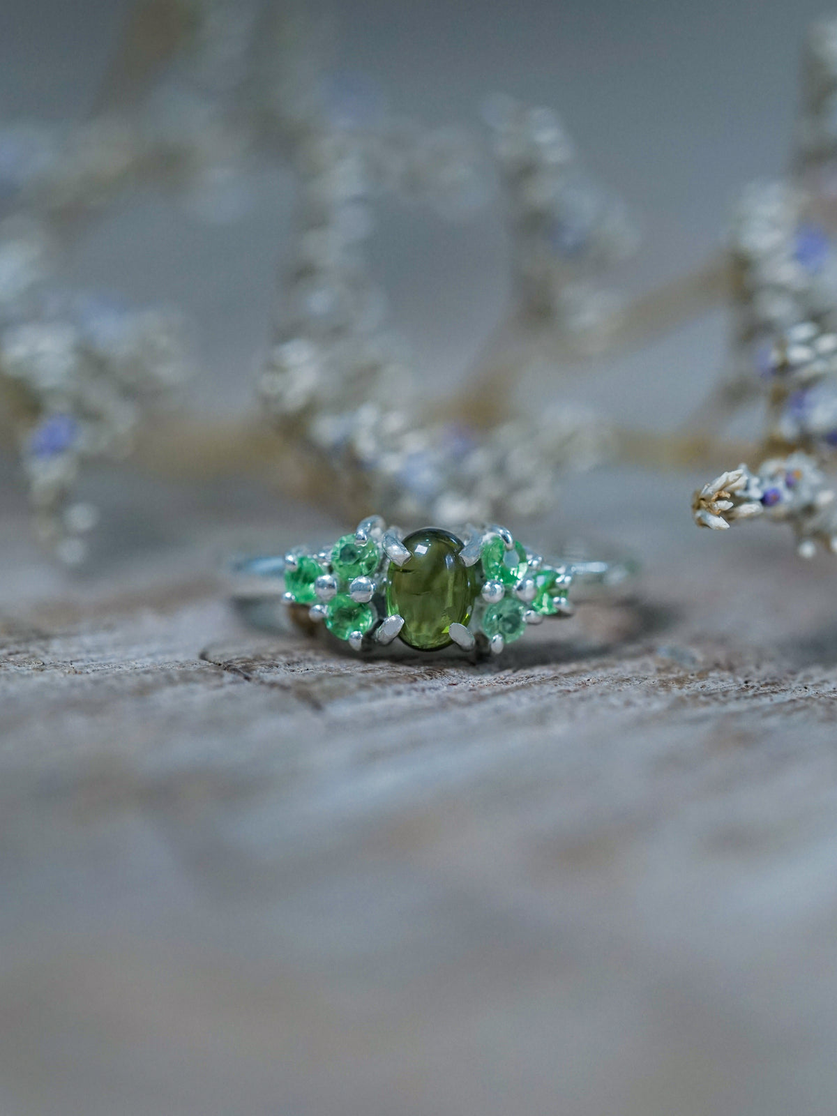 Tourmaline and Tsavorite Garnet Ring - Ethical Jewelry | Gardens of the Sun