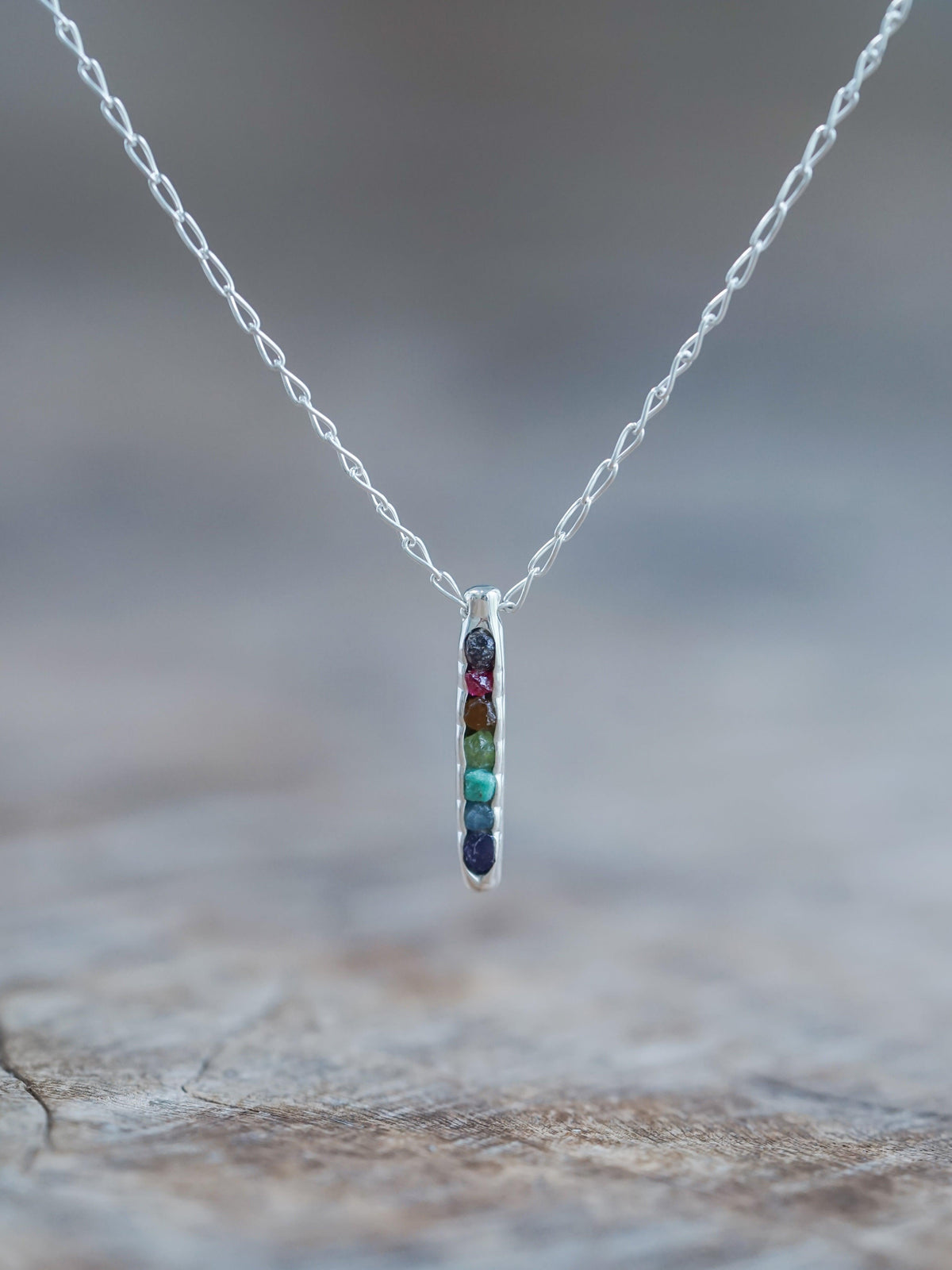 Rainbow Necklace with Hidden Gems in recycled sterling silver from Pride Jewelry Collection