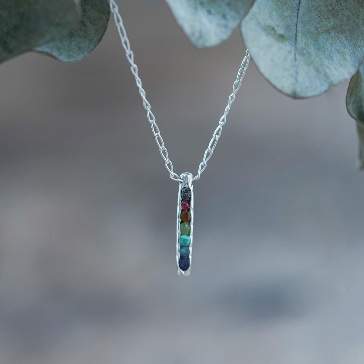 Rainbow Necklace with Hidden Gems in sterling silver from Pride Jewelry Collection