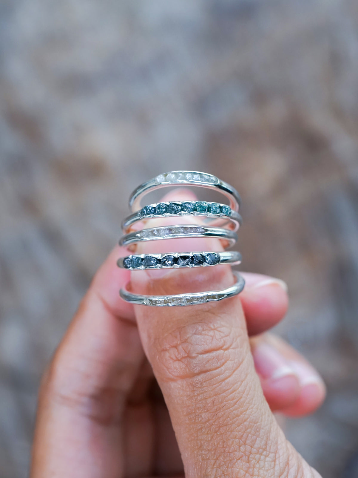 Raw Diamond Ring with Hidden Gems in Silver | Gardens of the Sun - Ethical Jewelry
